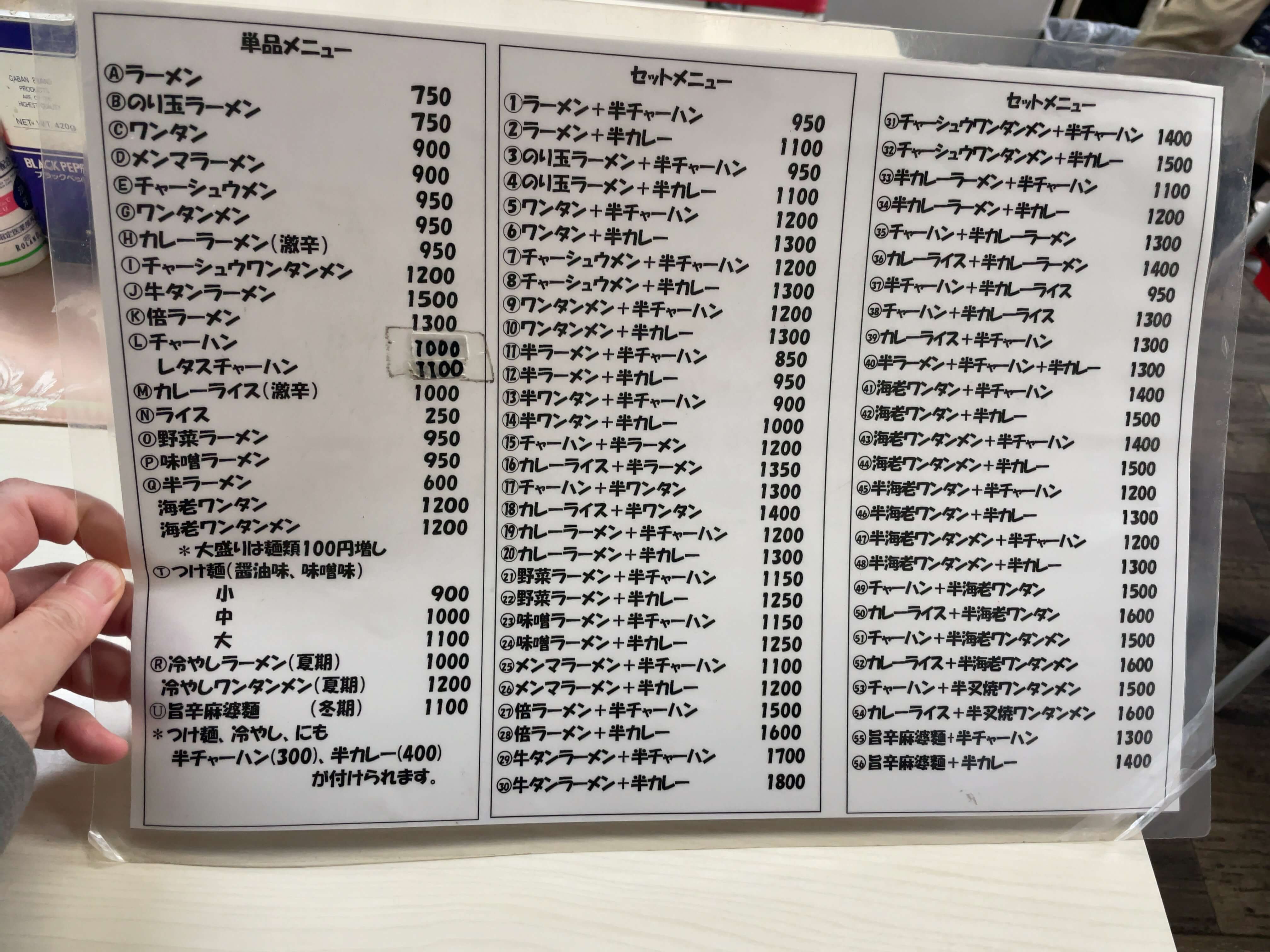 ザ・ラーメン屋　menu